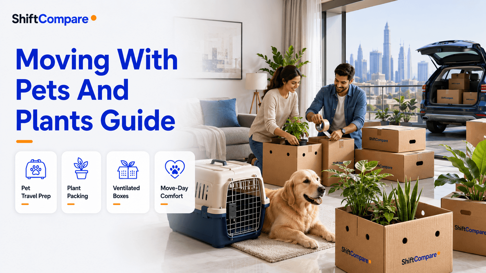 Moving with pets and plants guide with carrier, plant packing and travel timing checks